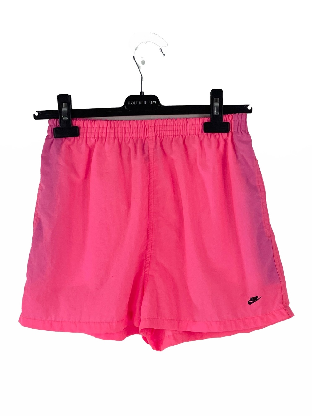 Vintage 90s Nike Swoosh High Rise Nylon Neon Pink Stretch Waist Shorts 80s